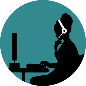 A vector showing a customer support representative on call for virtual career show.