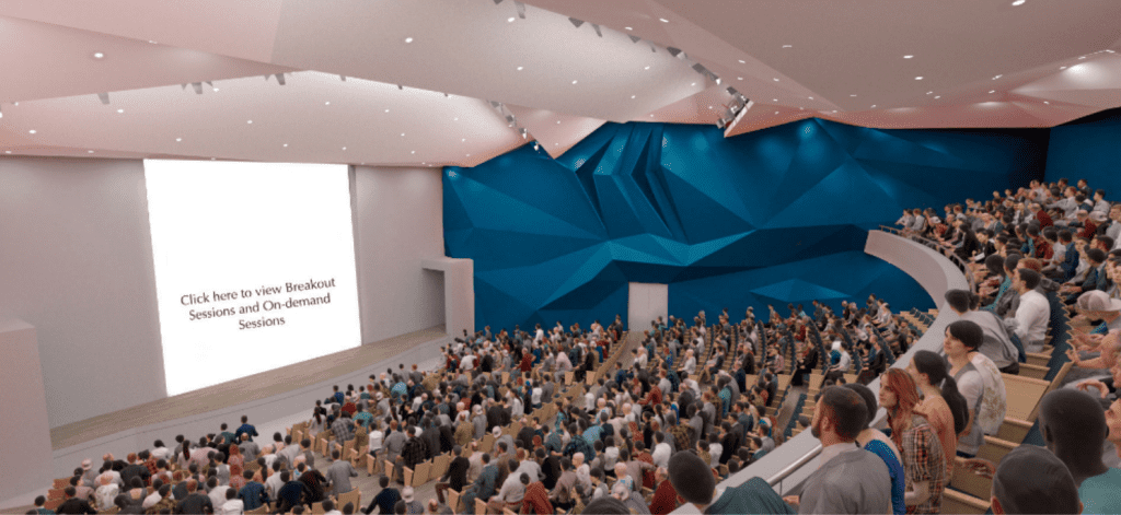 virtual event auditorium full of attendees