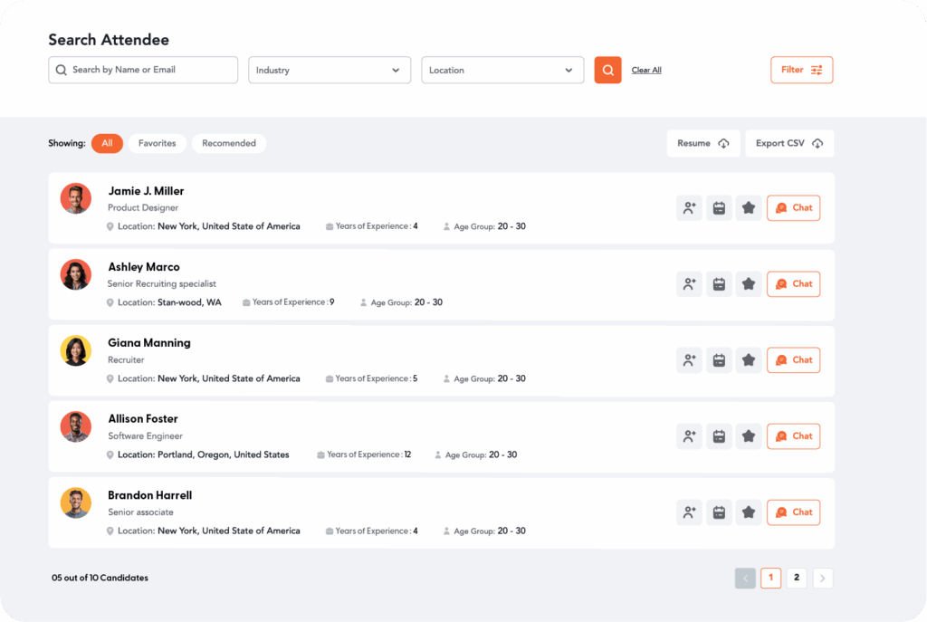 The ability to search attendees in the virtual career fair platform
