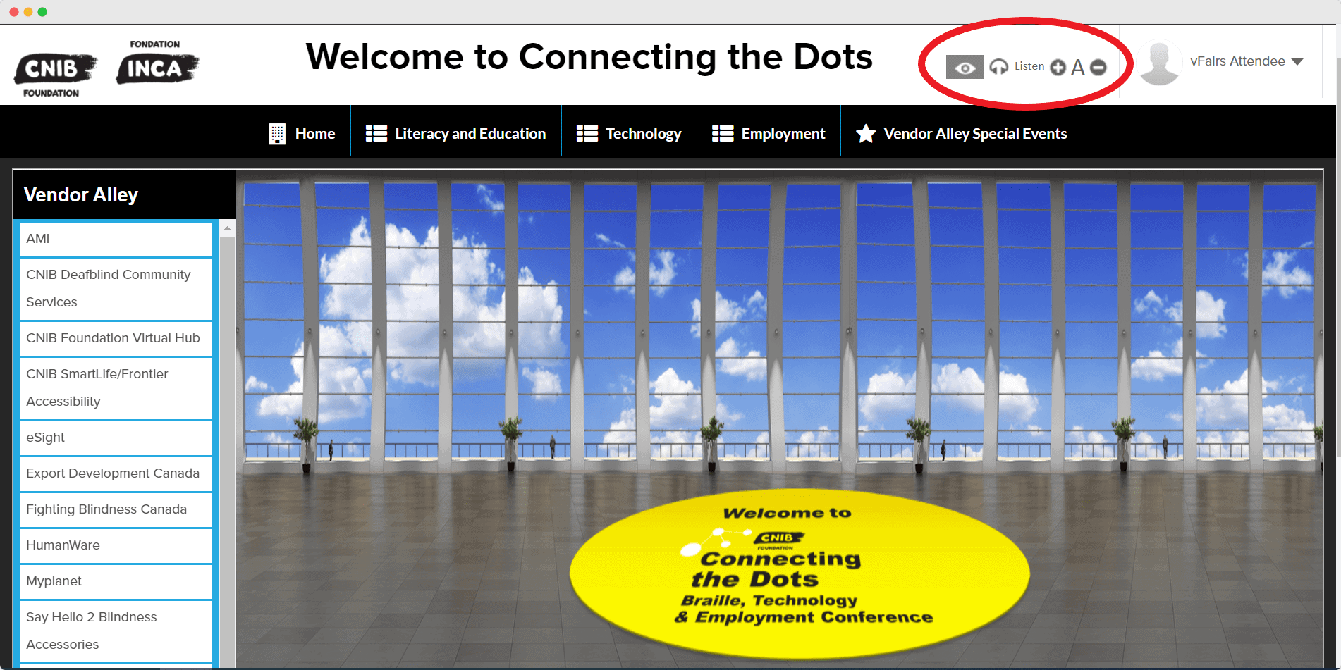 CNIB virtual event lobby 