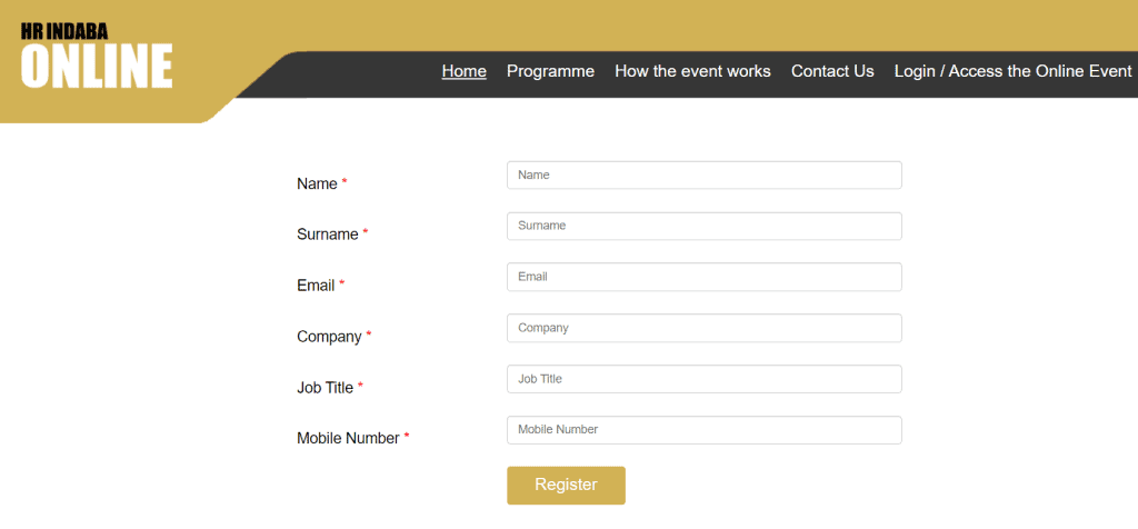 an image of the HR Indaba Registration Form