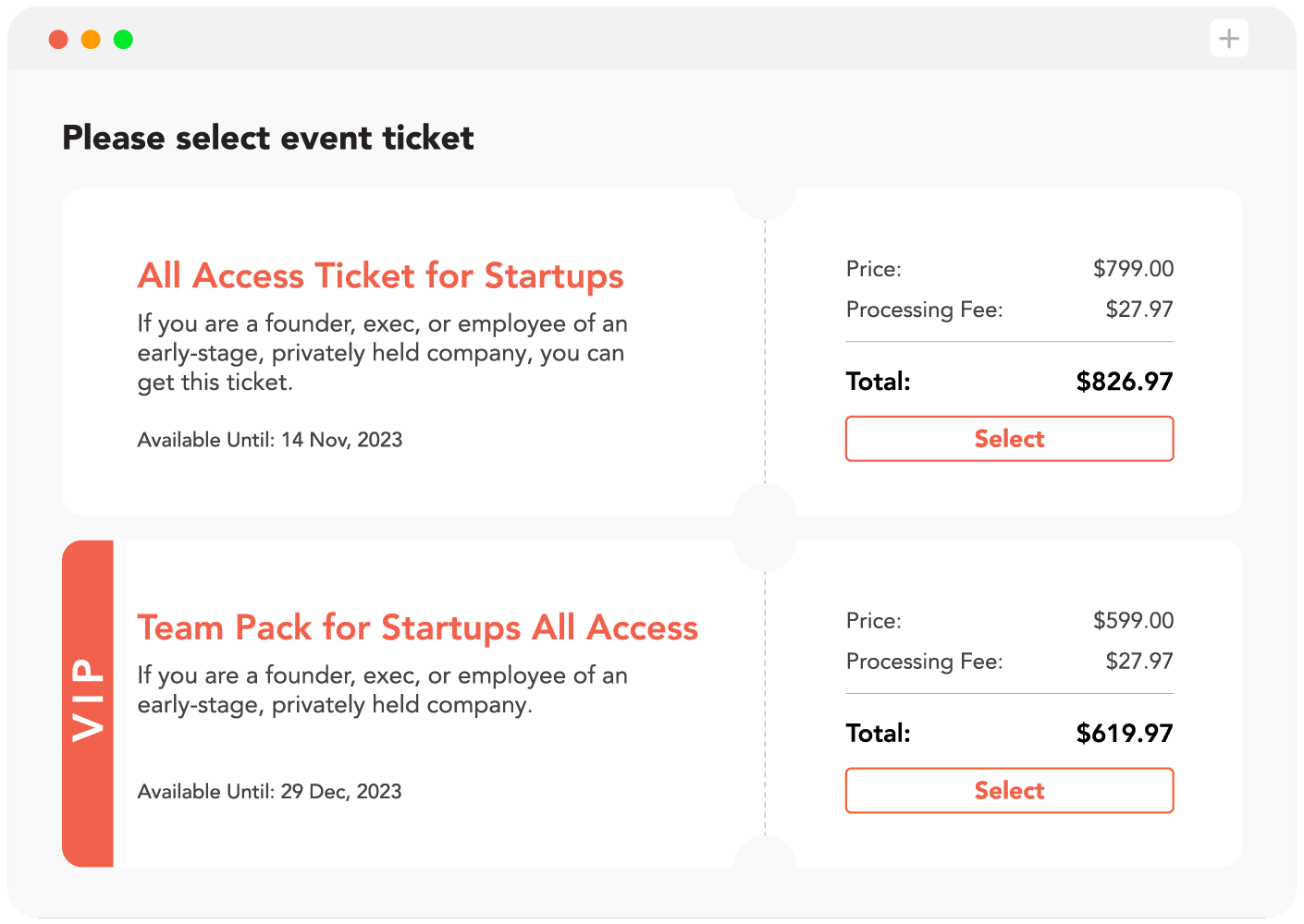 payment options in a registration form