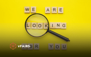 magnifying glass over letter blocks for virtual career fair