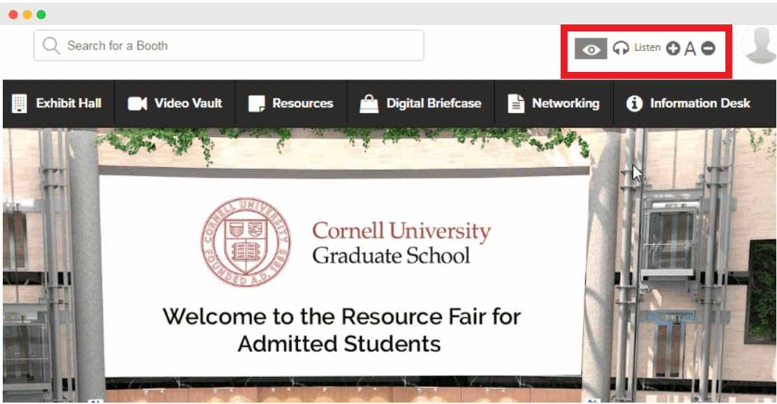 Accessibility features at virtual international education fairs 