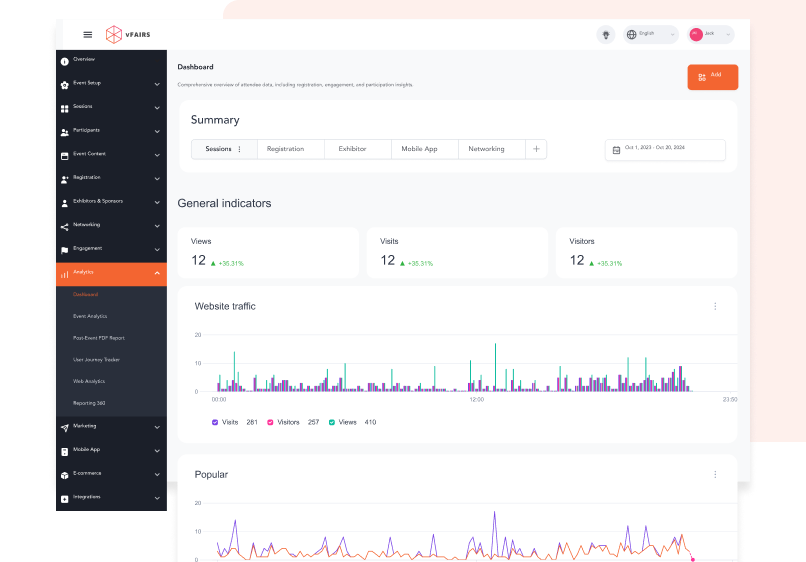 Track your events success with detailed live and post-event reports.