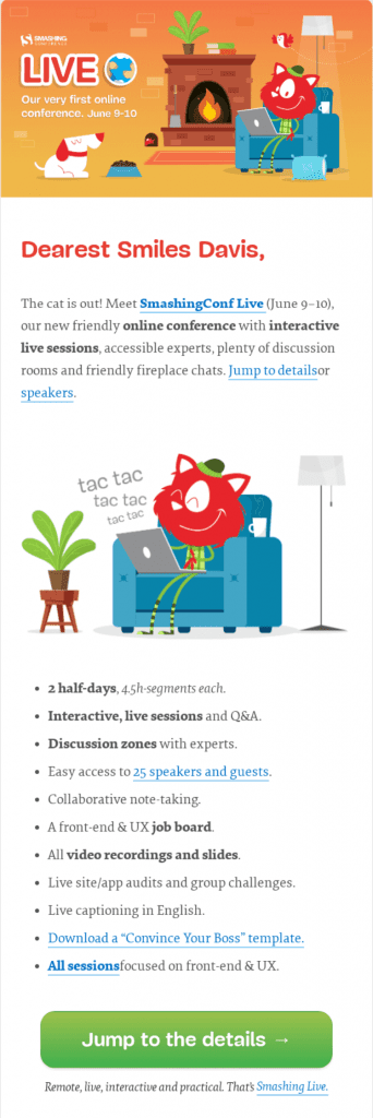 smashing conference email example