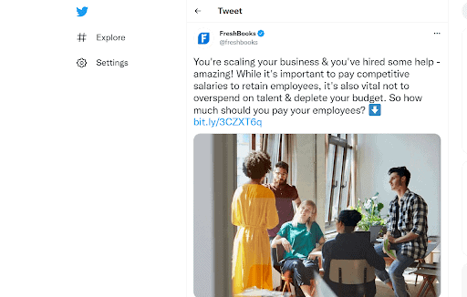 screenshot of a tweet made by FreshBooks