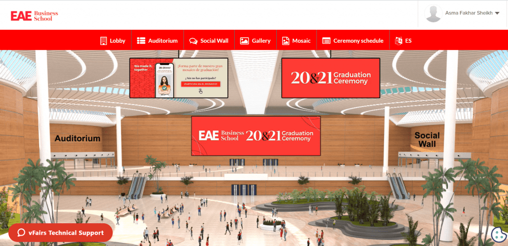 a virtual lobby at a virtual graduation fair