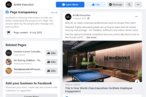 screenshot of facebook posts by arielle executive
