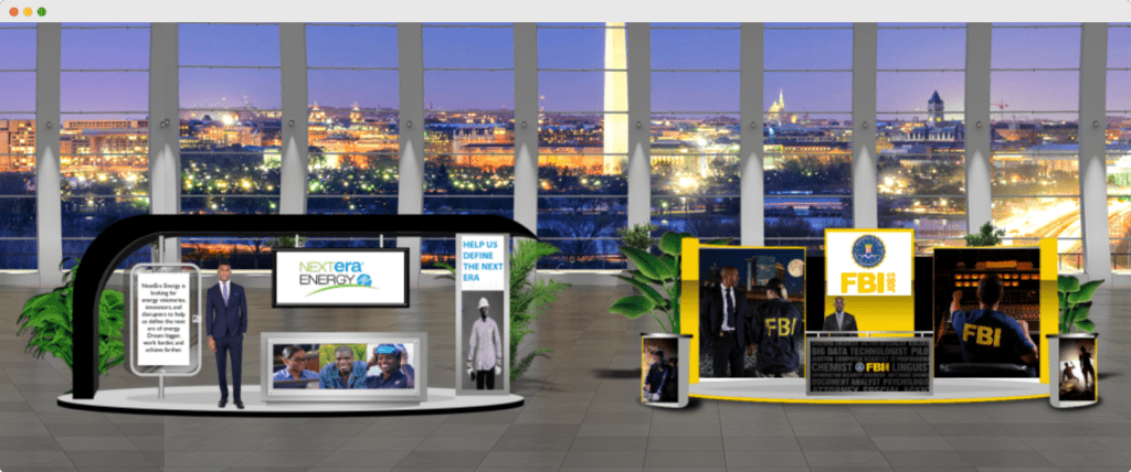 an exhibit booth at a virtual hiring event