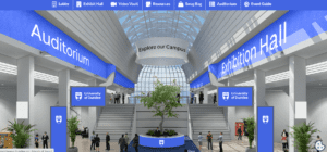 Capture of University of Dundee's virtual open day lobby, branded with the university logo and colors