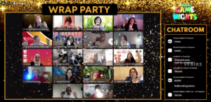 Screen capture of the virtual wrap party featuring vFairs clients and team members