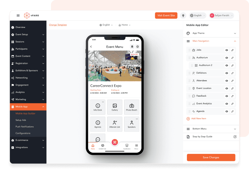 Customizing event app interface