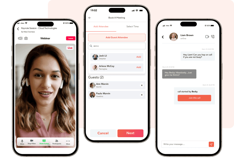 A mobile app with webinar and chat features