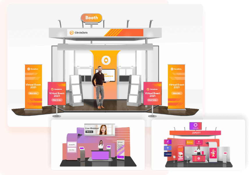 Branded exhibitor booths at vFairs virtual exhibition
