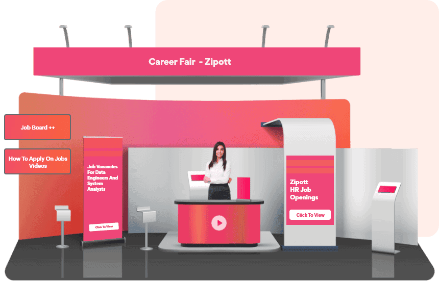 Booth layout for a virtual career fair on the vFairs platform.
