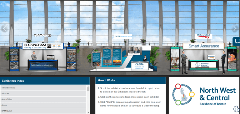 This illustration shows the exhibitor hall from the NW&C Region Networking Event in the vFairs platform.