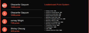 An image of the leaderboard with scores of users on the vFairs virtual event platform.