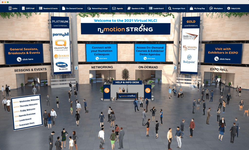 This illustration shows the main lobby at a vFairs Virtual Conference.
