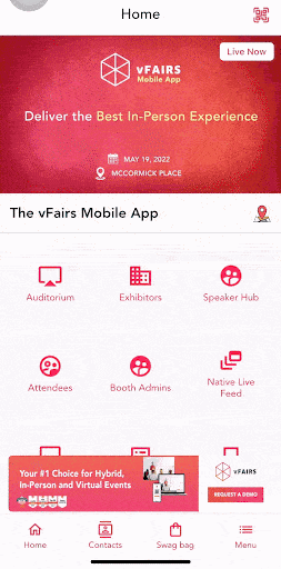 This gif is showing the sessions check-in feature on the vFairs mobile app