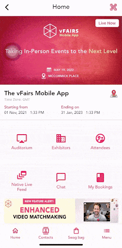 This animation shows the QR Scan feature on the vFairs mobile app