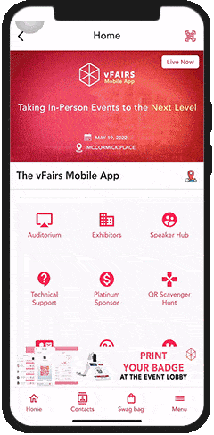 This animation shows the qr scavenger hunt feature on the vFairs mobile app