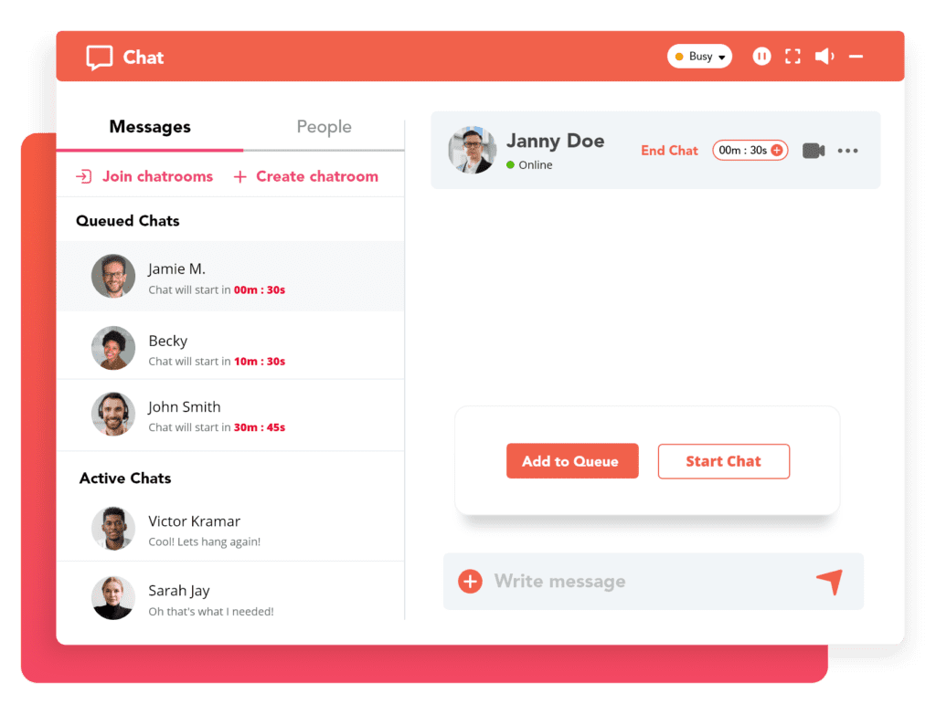 A chat box with one chat open and three chats in the queue on the left hand side.