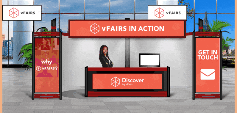 This animation shows different booth designs available on the vFairs platform
