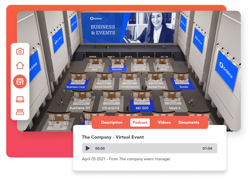 Image of interactive virtual environment for a virtual conference by vFairs. 