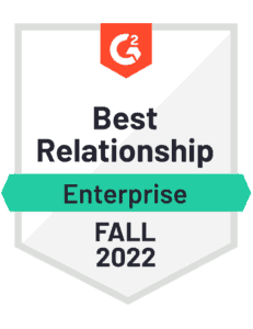 Best Relationship - Enterprise badge earned by vFairs in G2 Fall 2022 Report