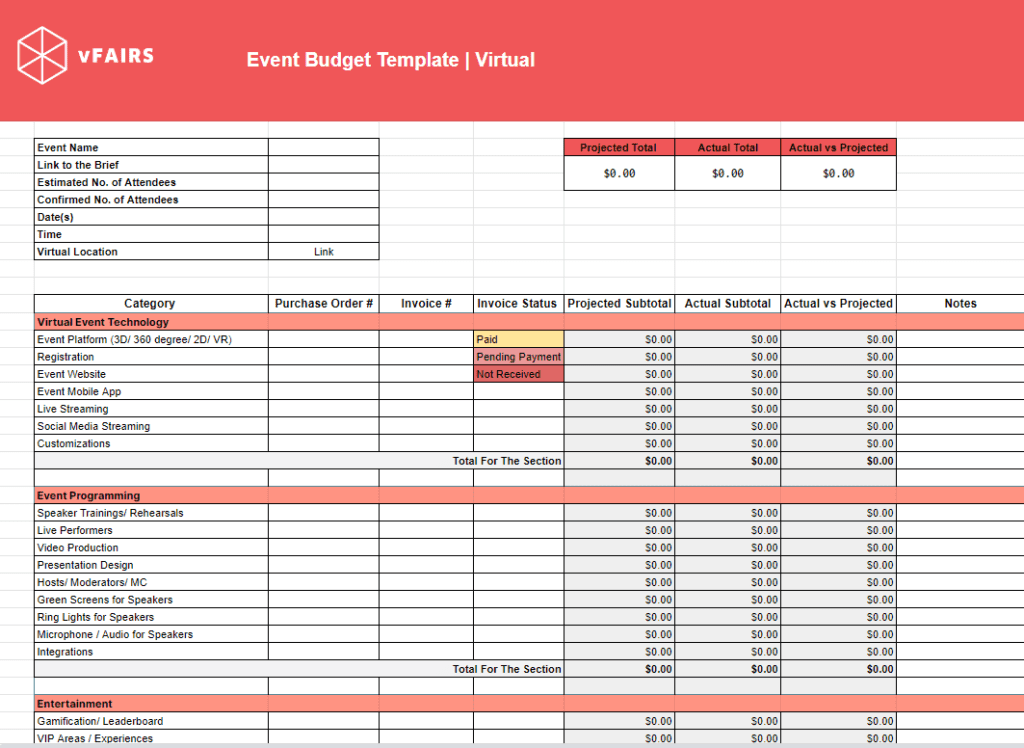 budgeting sheet by vFairs 