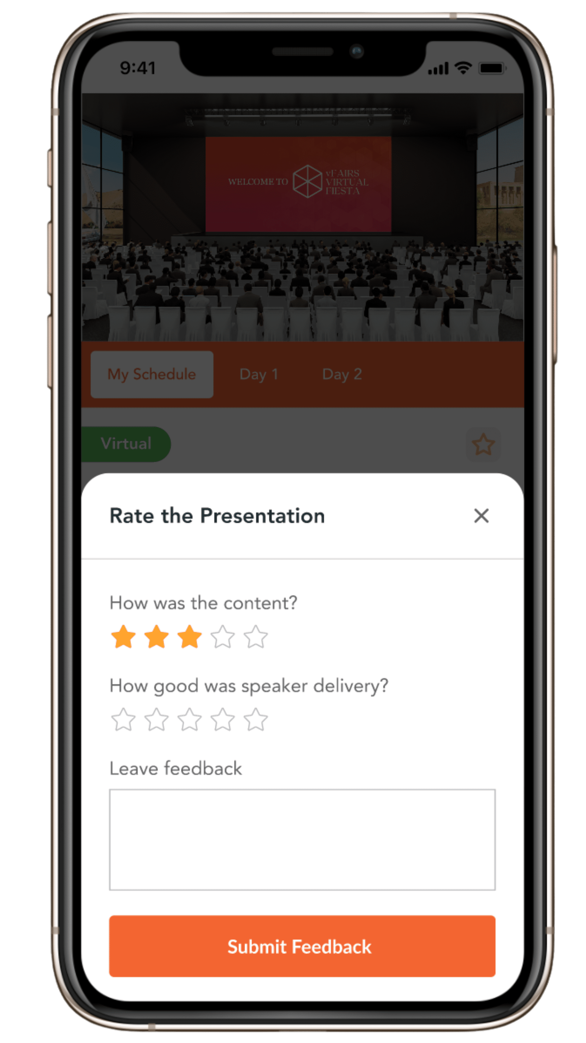 Session rating in the vFairs mobile app