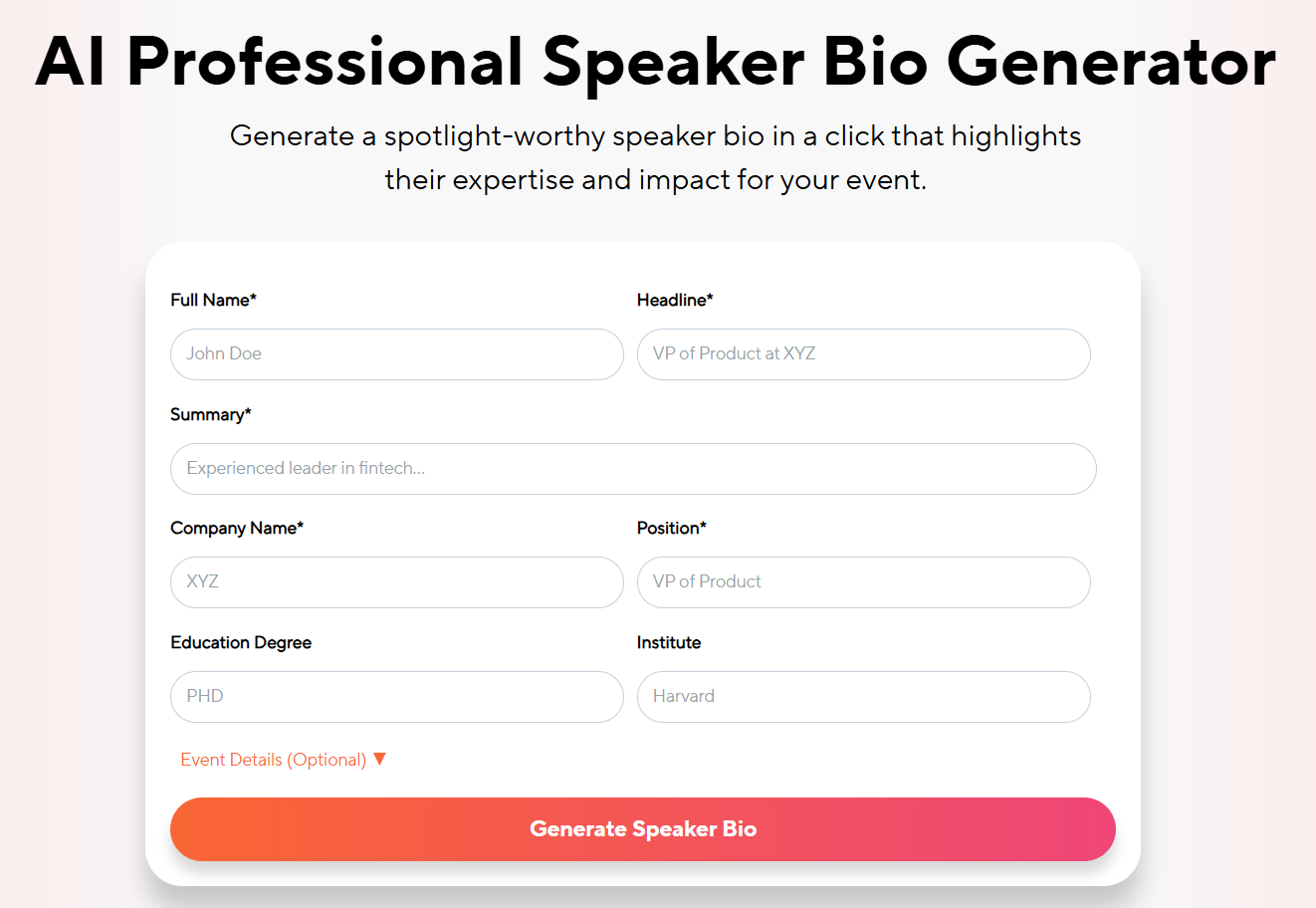 AI bio generator by vFairs