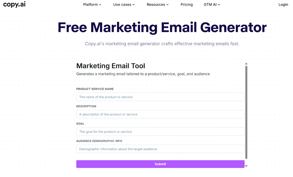 Copy.ai marketing email tool