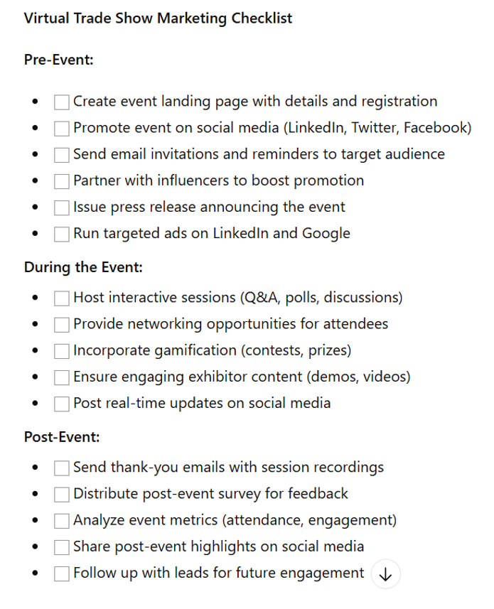 Marketing checklist generated by AI