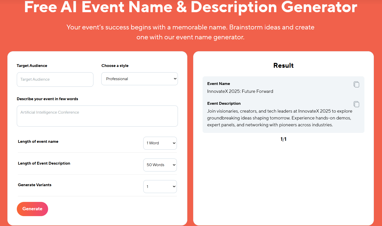 vFairs Event Name Generator