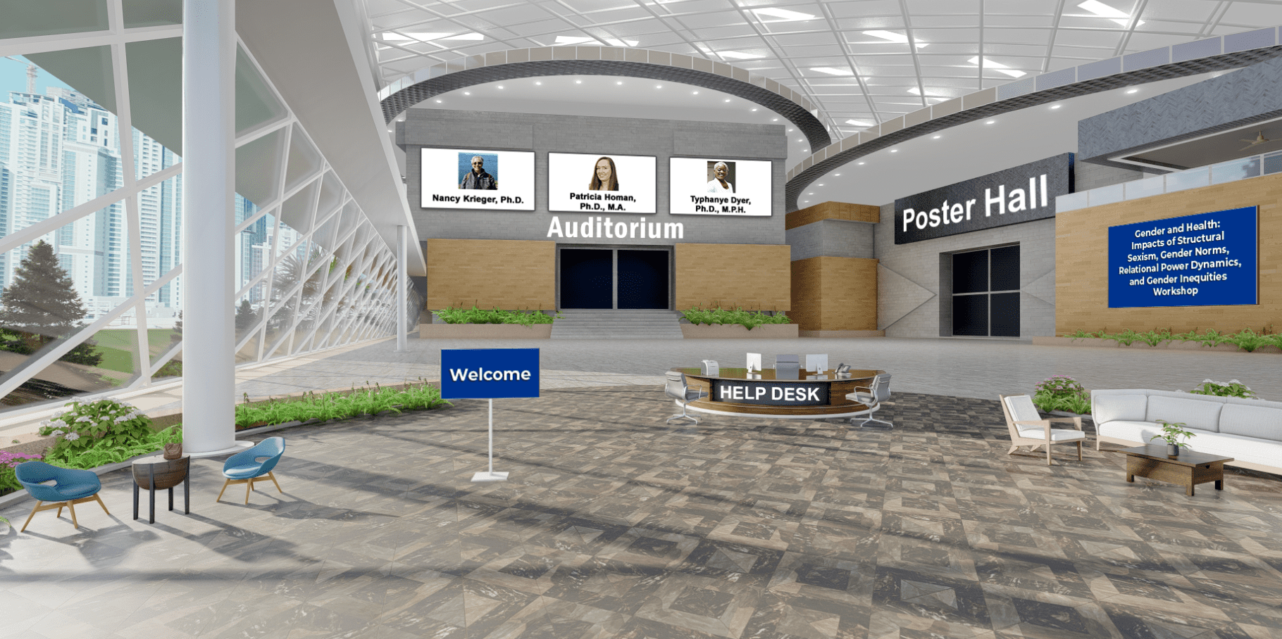 3D-designed lobby of Gender and Health Impacts of Structural Sexism, Gender Norms, Relational Power Dynamics, and Gender Inequities