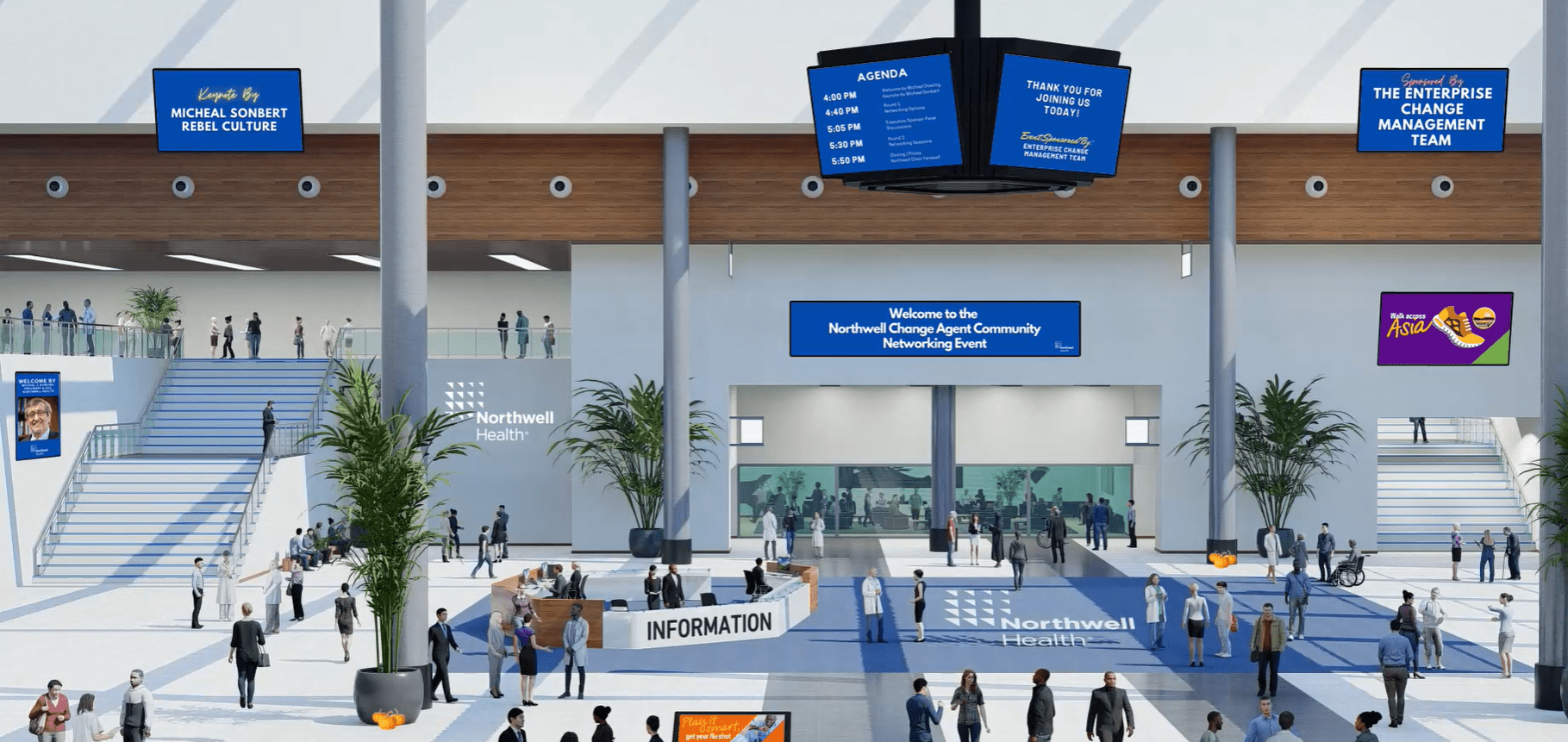 3D-designed lobby of Northwell Change Agent Community Virtual Networking Event
