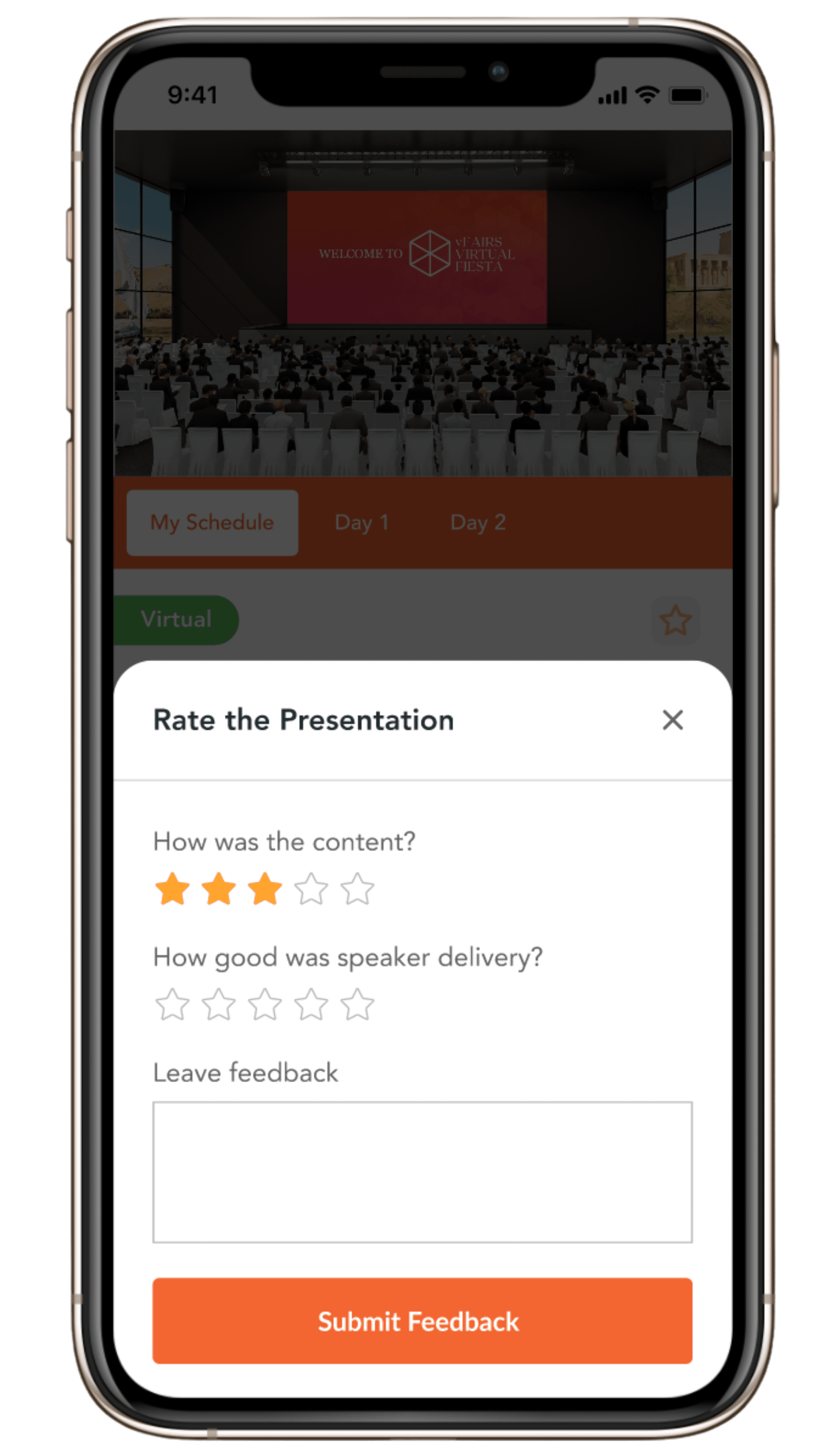 Session rating in the vFairs mobile event app