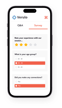 an image showing sponsored surveys and Q&As within mobile event app