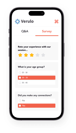 an image showing sponsored surveys and Q&amp;As within mobile event app