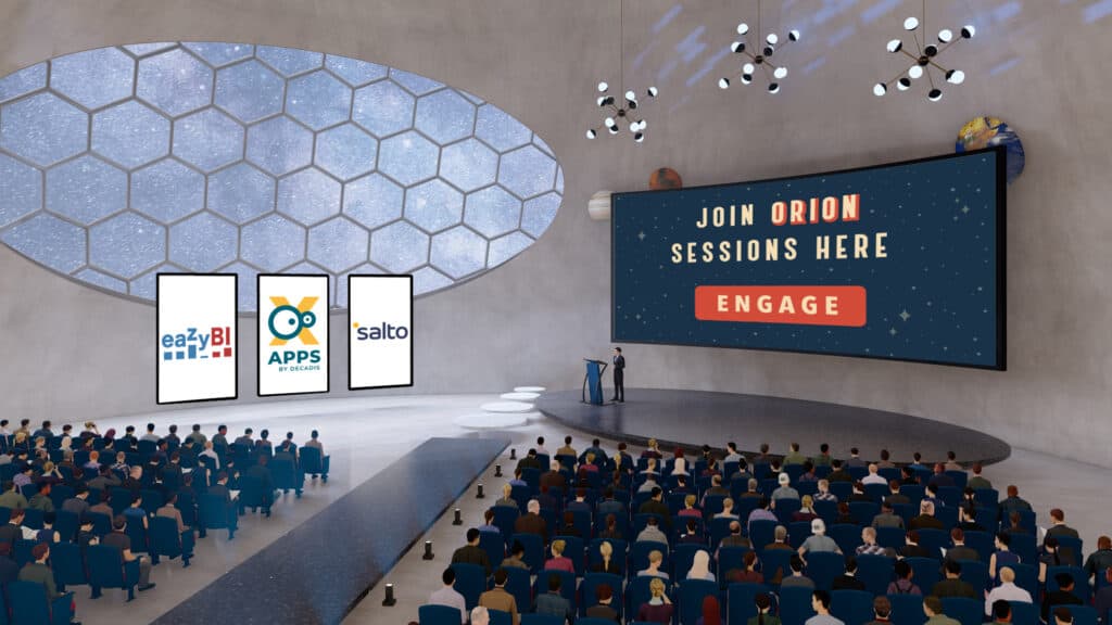 A virtual auditorium within an online conferences event