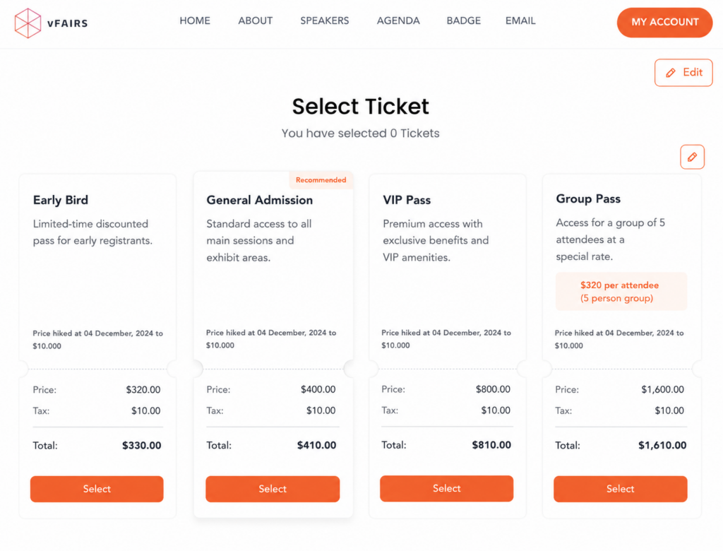 Basic ticket tiers that sell