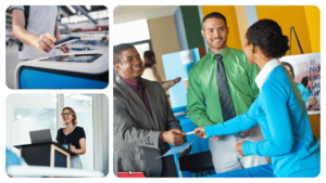 in person job fair attendees interacting