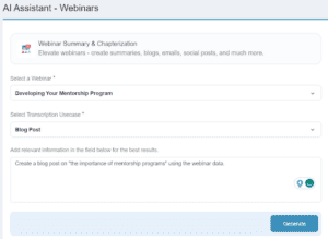Vfairs webinar summary and chapterization tool to create blog post