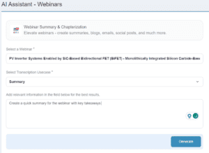 Screenshot of Vfairs webinar summary and chapterization tool to create webinar summary 