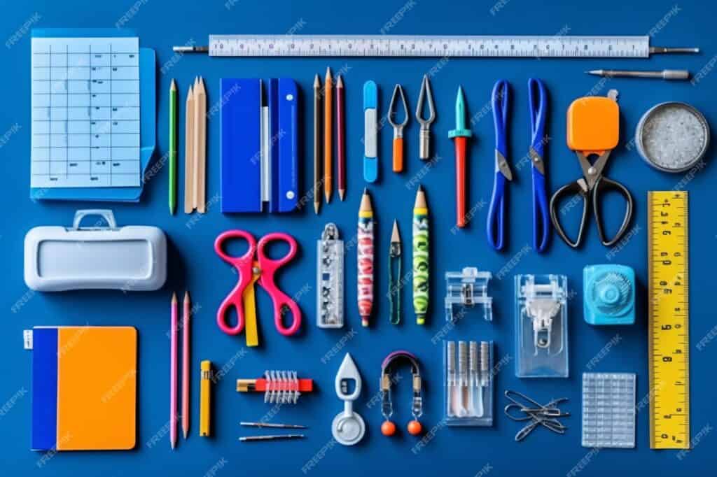 collection tools including blue background with supplies stationary 129404 4816