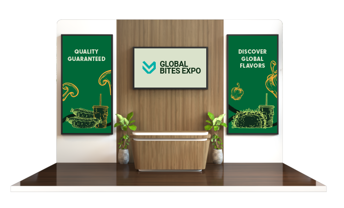 A digital rendering of a food-themed event booth.