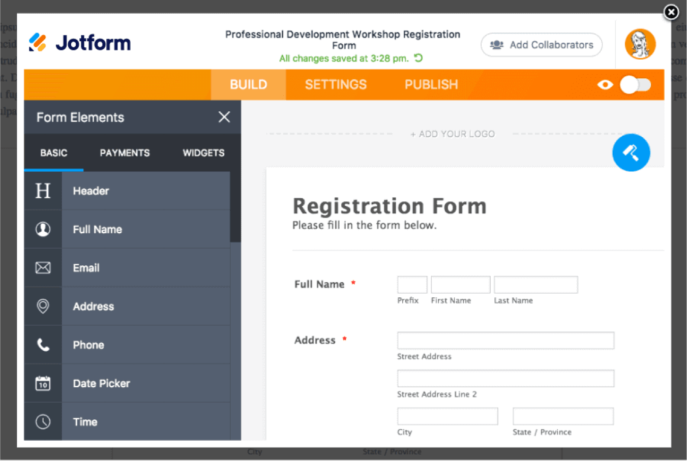 jotform registration form