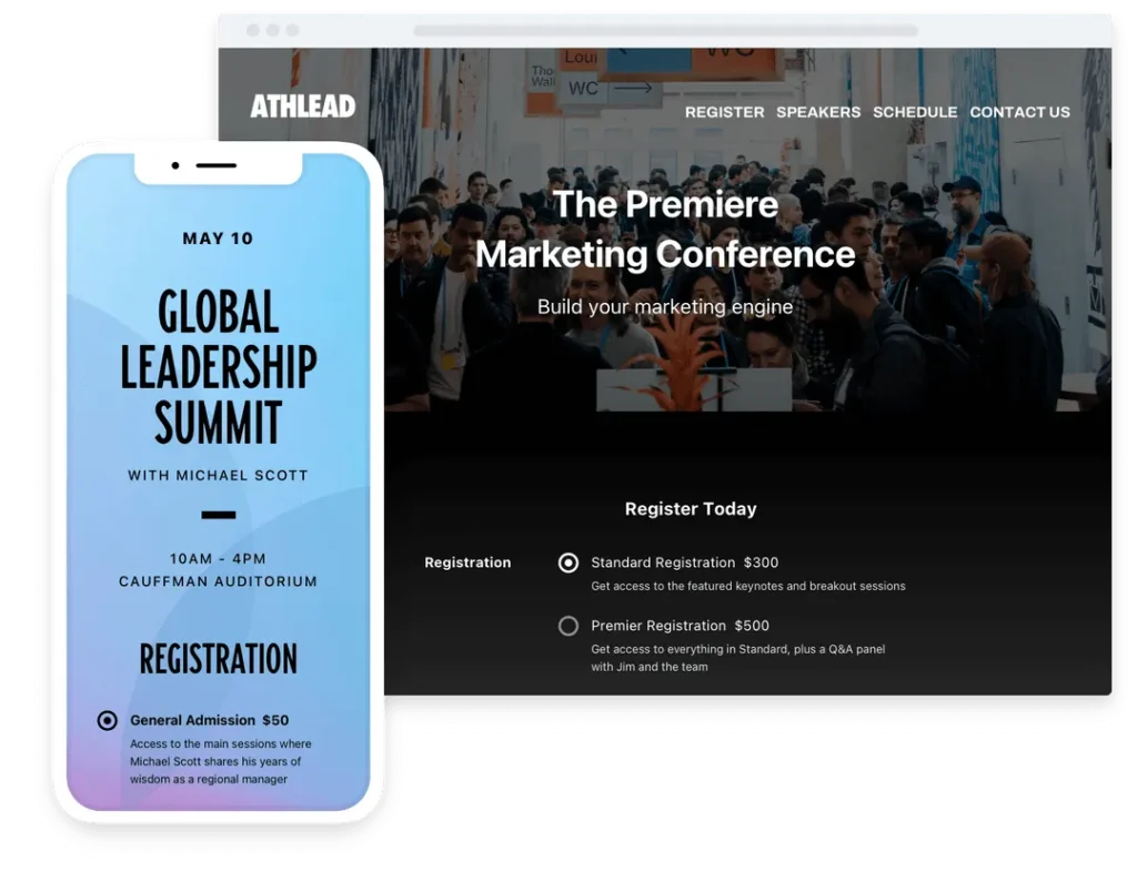 Event registration website example